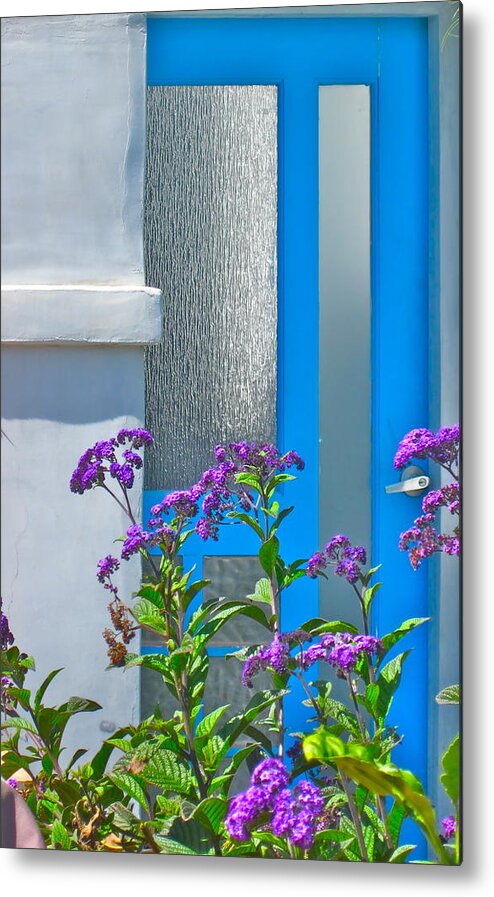 Photograph Of Door Metal Print featuring the photograph Belmont Shore blue by Gwyn Newcombe