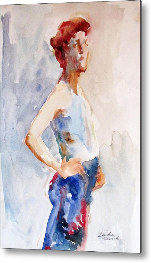 Figure Metal Print featuring the painting Blue Skirt by Linda Novick