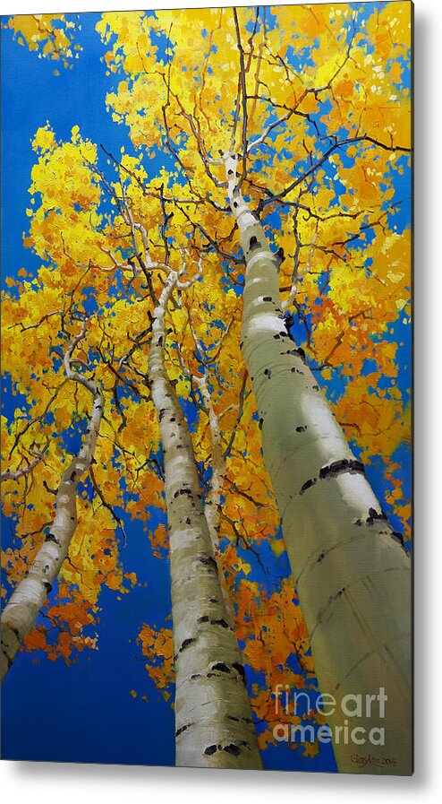 Blue Sky And Tall Aspen Trees Metal Print featuring the painting Blue Sky and Tall Aspen Trees by Gary Kim