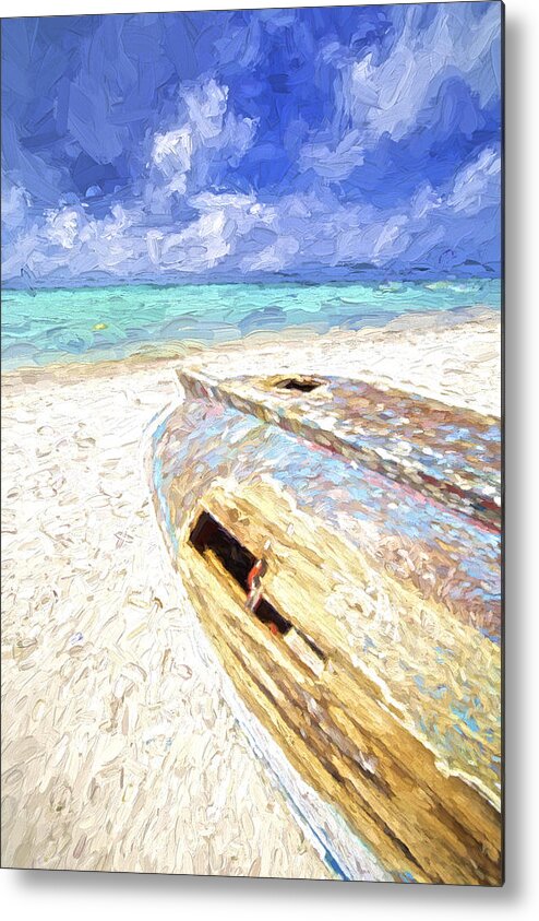 Seascape Metal Print featuring the painting Boat Wreck of Aruba by David Letts