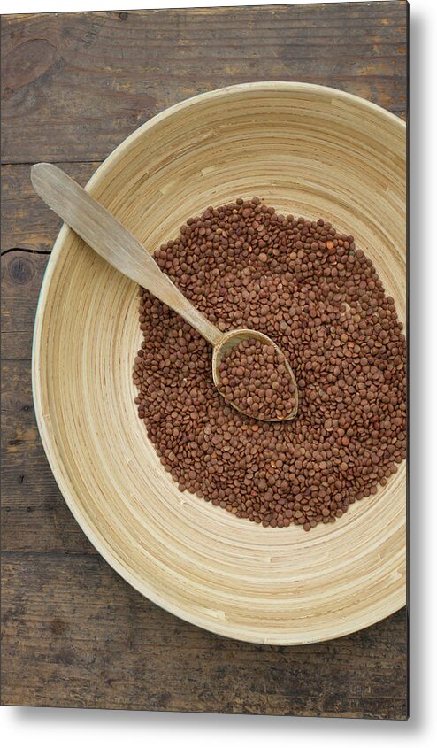 Spoon Metal Print featuring the photograph Bowl Of Lentils With Wooden Spoon On by Westend61