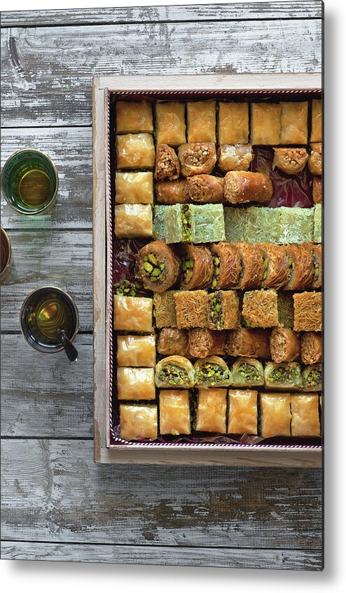 Black Tea Metal Print featuring the photograph Box Of Baklava by A.y. Photography