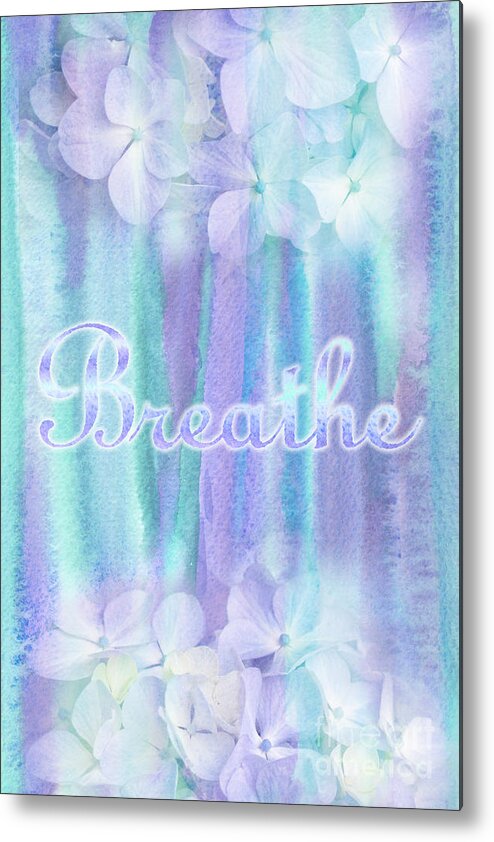 Breathe Metal Print featuring the painting Breathe Refreshing Hydrangea Turquoise Purple Watercolor by Beverly Claire Kaiya