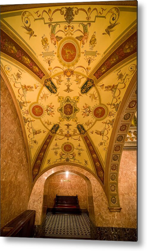 Hungarian Metal Print featuring the photograph Budapest Opera House Foyer Ceiling by Artur Bogacki