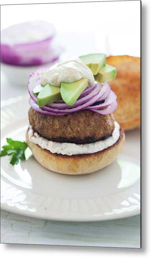 Newtown Metal Print featuring the photograph Burger With Avocado And Onion by Yelena Strokin