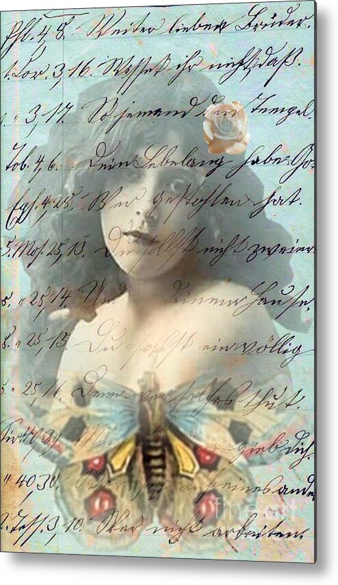 Vintage Metal Print featuring the digital art Butterfly and Rose by Desiree Paquette