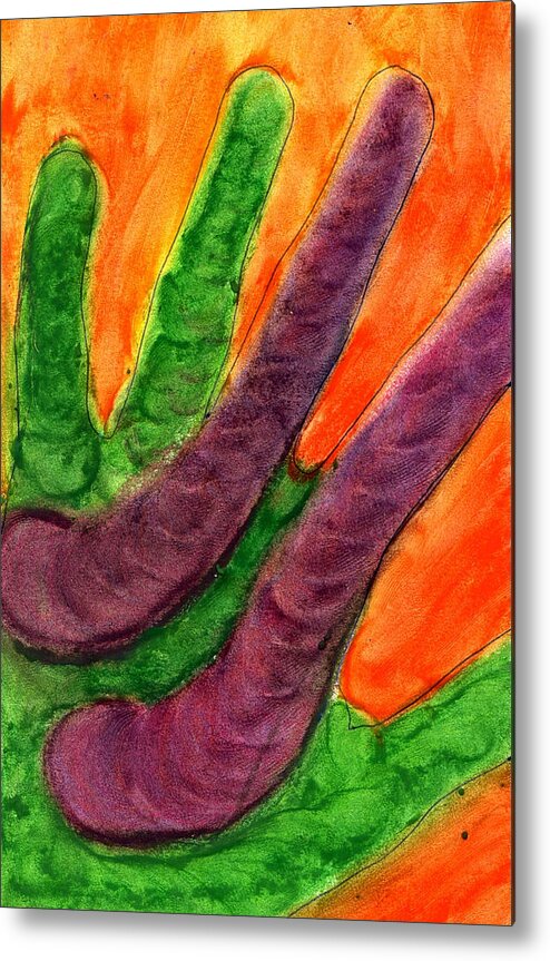 Hand Metal Print featuring the mixed media Cabbage Kale Hand by Steve Sommers