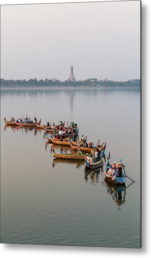 Pagoda Metal Print featuring the photograph Canoes On Taungthaman Lake by Merten Snijders