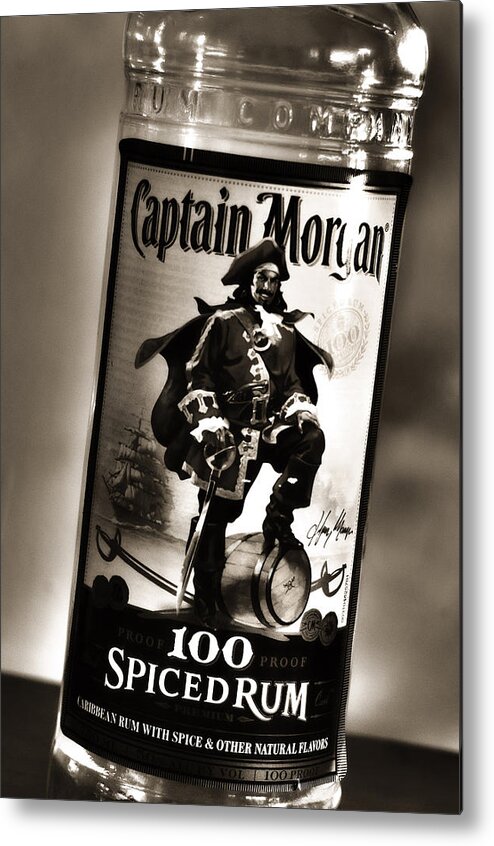 Rum Metal Print featuring the photograph Captain Morgan Black and White by Janie Johnson