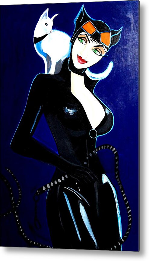 Cat Women Metal Print featuring the painting Comic Cat Woman by Nora Shepley
