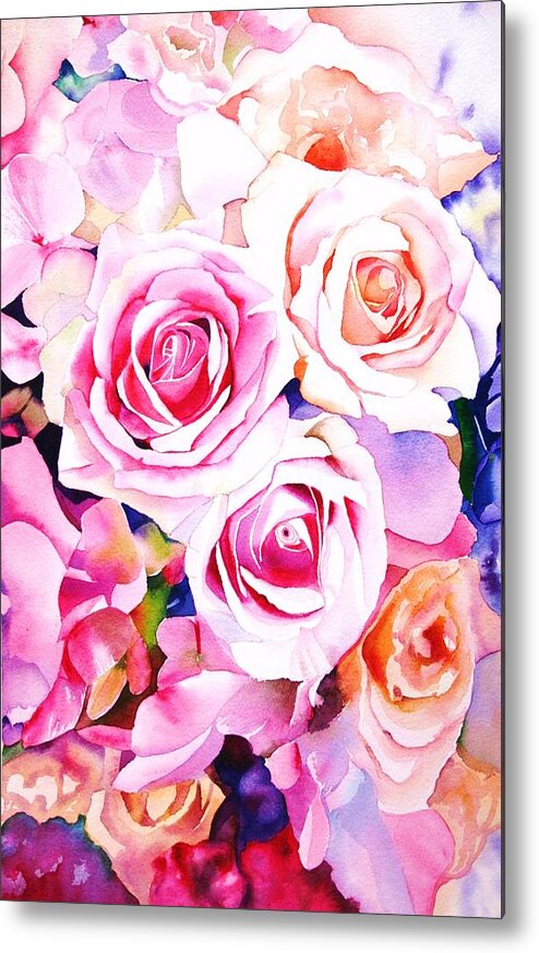 Pink Roses Metal Print featuring the painting Cascade by Sarah Bent