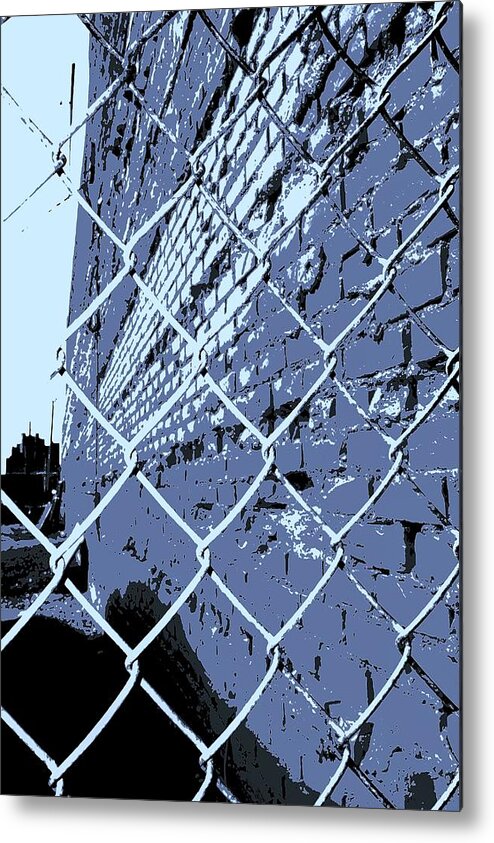 Detroit Metal Print featuring the photograph Chainlink and A Wall in blue by Daniel Thompson