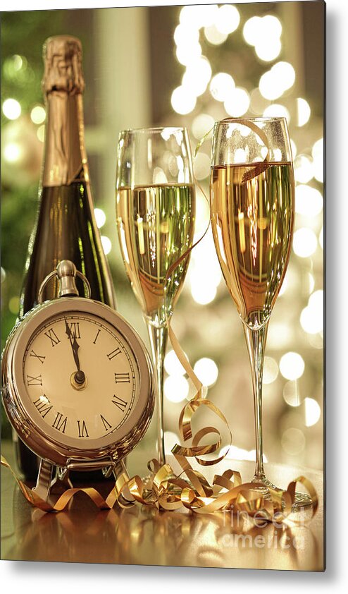 Alcohol Metal Print featuring the photograph Champagne glasses ready to bring in the New Year by Sandra Cunningham