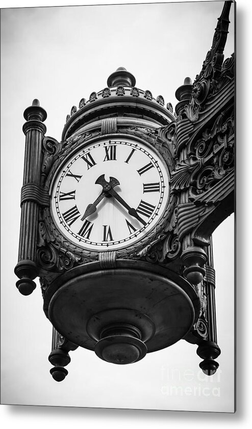 America Metal Print featuring the photograph Chicago Macy's Marshall Field's Clock in Black and White by Paul Velgos