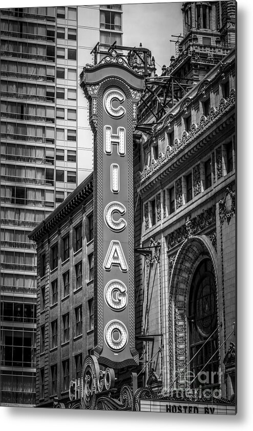 America Metal Print featuring the photograph Chicago Theater Sign in Black and White by Paul Velgos