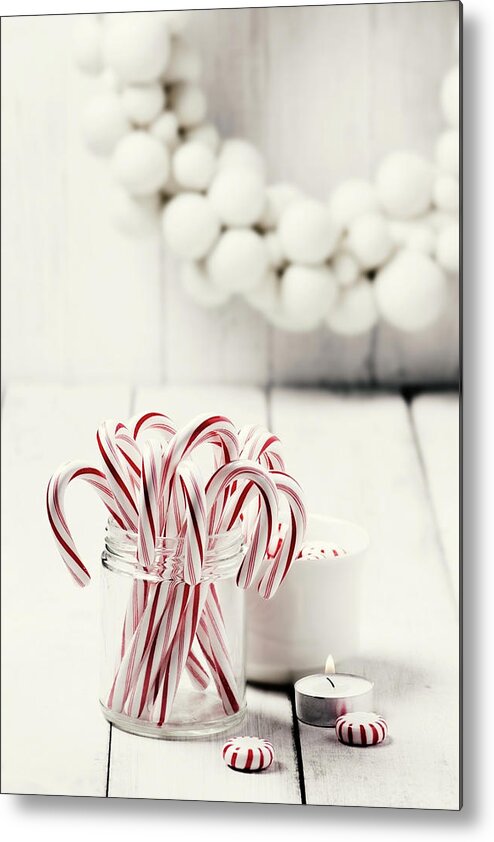 White Background Metal Print featuring the photograph Christmas Candy by Claudia Totir
