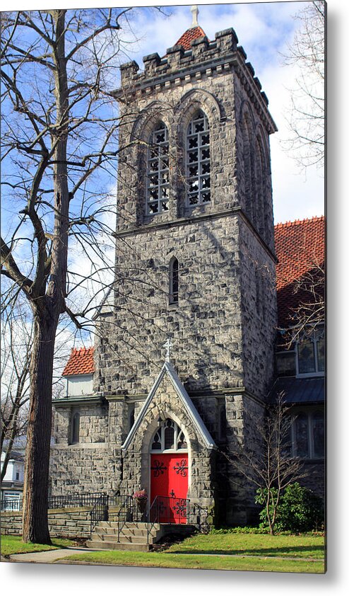 Churches Metal Print featuring the photograph Church with Red Door by Jennifer Robin