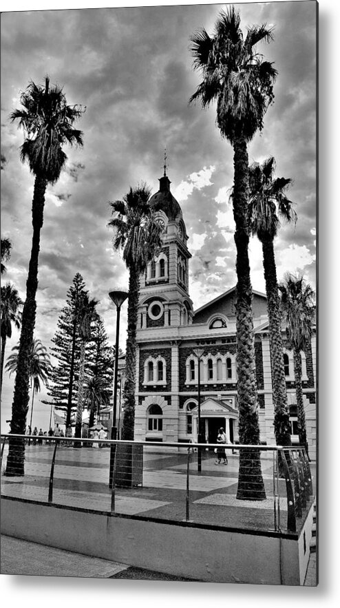 Black And White Metal Print featuring the photograph Civic Splendour - Glenelg Beach - Australia by Jeremy Hall