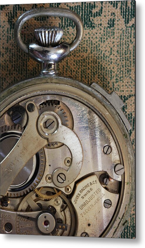 Old Watch Metal Print featuring the photograph Clockworks 4 by Mary Bedy