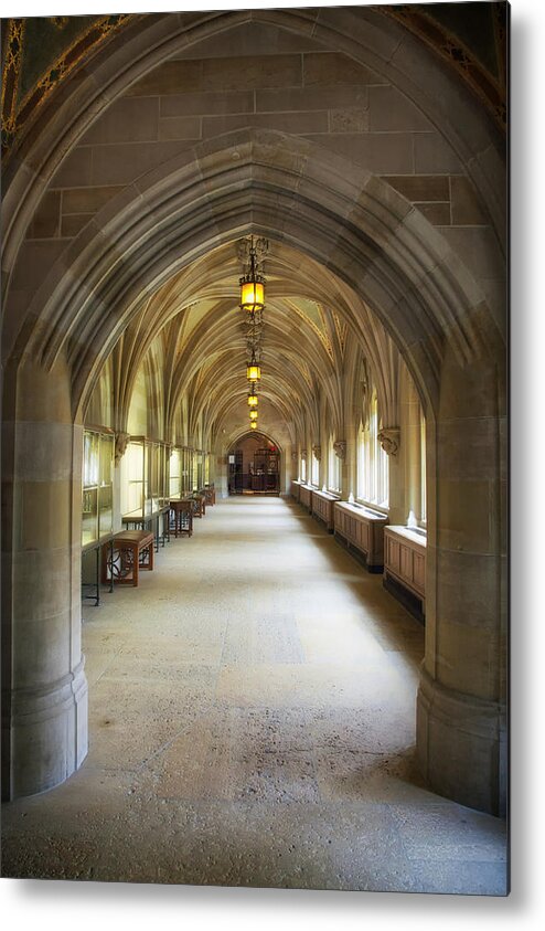 Sterling Memorial Library Metal Print featuring the photograph Cloister Hallway Inside Sterling Memorial Library - Yale University by Mountain Dreams