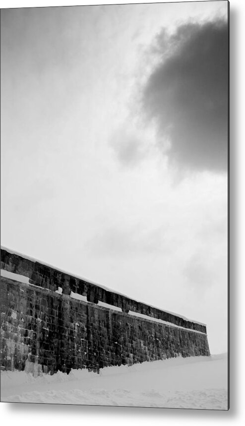 Black And White Metal Print featuring the photograph Cloud over Quebec City fortifications by Arkady Kunysz
