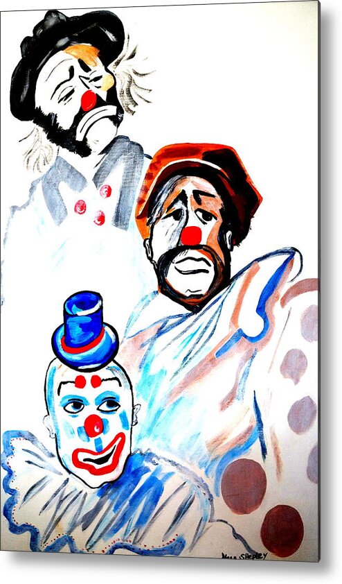 Clowns In Heaven Pop Art Modern Beautiful Colors Metal Print featuring the painting Clowns in heaven by Nora Shepley