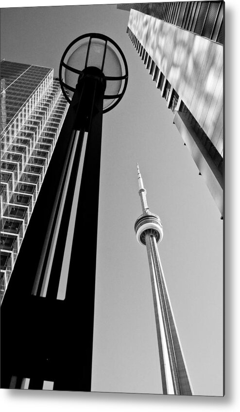 Black And White Metal Print featuring the photograph CN Tower surrounded by Arkady Kunysz