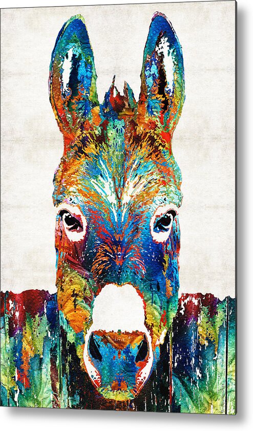 Donkey Metal Print featuring the painting Colorful Donkey Art - Mr. Personality - By Sharon Cummings by Sharon Cummings