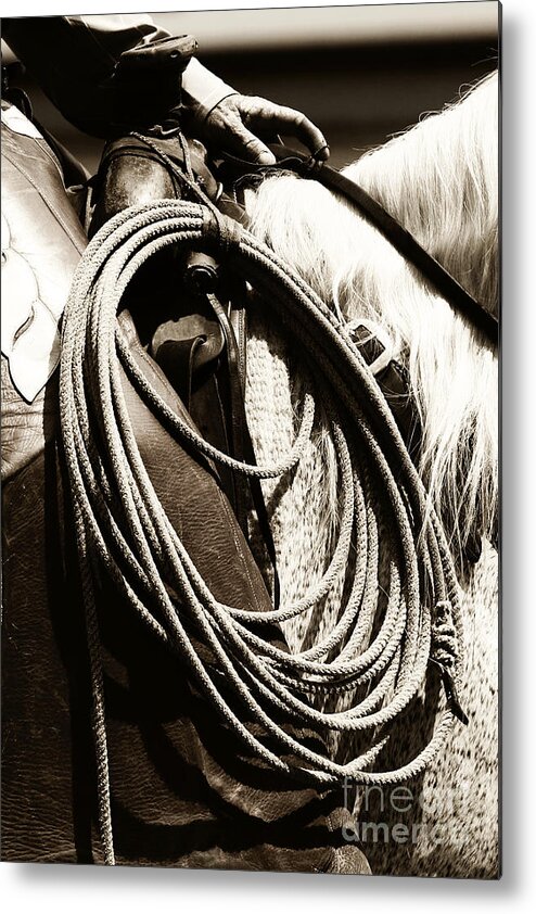 Cowboy Metal Print featuring the photograph Cowboy Rides to Work by Lincoln Rogers