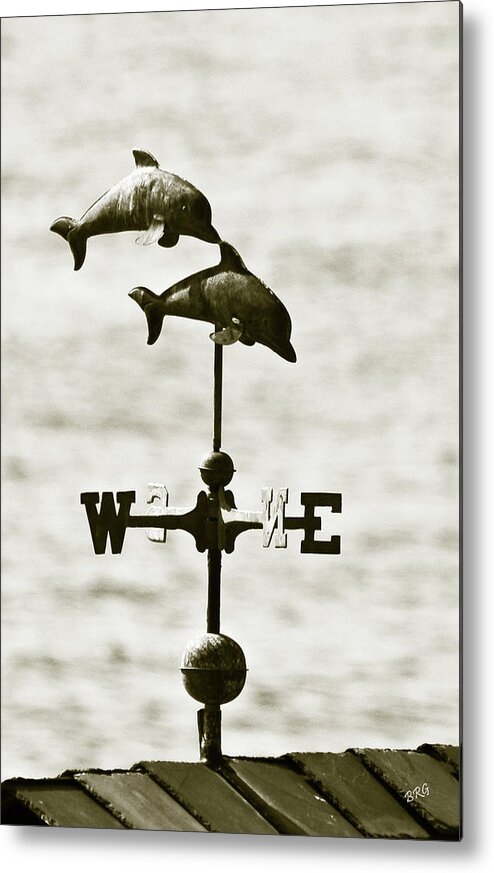 Weather Vane Metal Print featuring the photograph Dolphins Weathervane In Sepia by Ben and Raisa Gertsberg