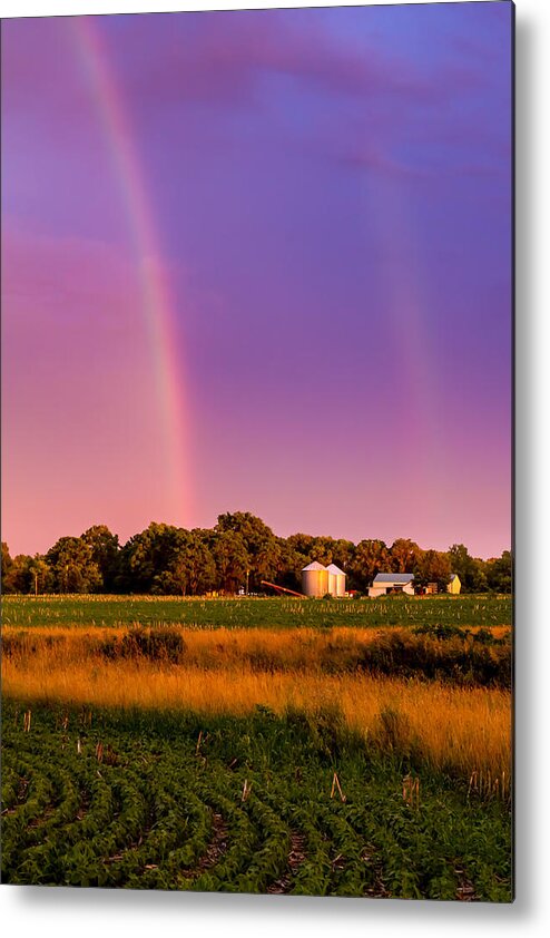 Art Metal Print featuring the photograph Double Rainbow Over the Farm by Ron Pate
