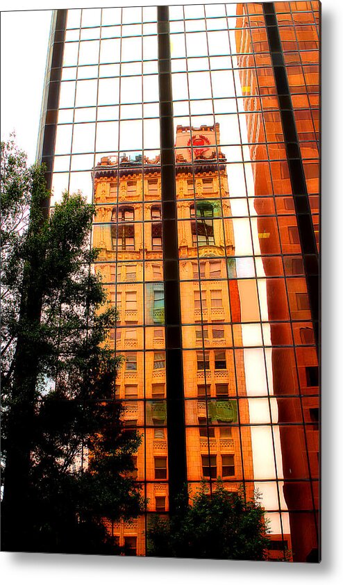 Building Reflection Metal Print featuring the photograph Downtown Reflection by Michael Eingle