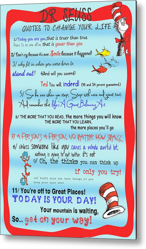 Dr. Seuss Metal Print featuring the digital art Dr Seuss - Quotes to Change Your Life by Georgia Fowler