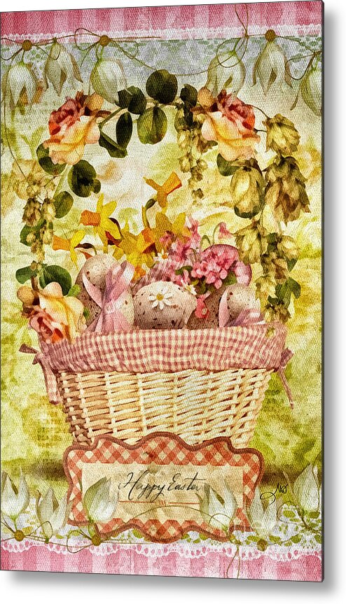 Easter Basket Metal Print featuring the mixed media Easter Basket by Mo T