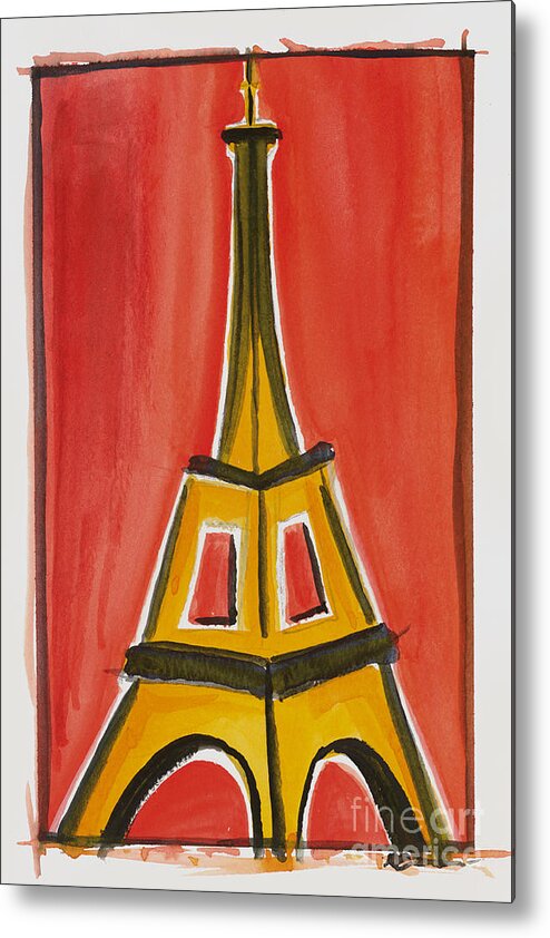  Metal Print featuring the painting Eiffel Tower Orange and Yellow by Robyn Saunders