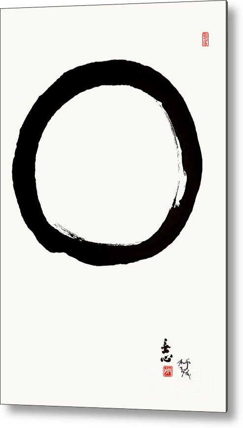 Enso Metal Print featuring the painting Enso Circle With Mushin Calligraphy by Nadja Van Ghelue