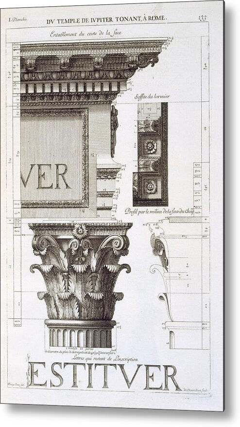 Entablature Metal Print featuring the drawing Entablature, Capital And Inscription by Antoine Babuty Desgodets
