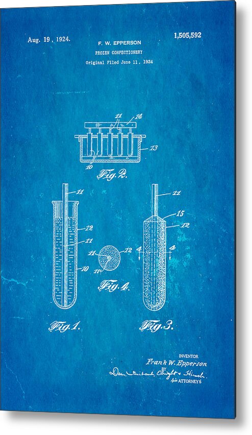 Famous Metal Print featuring the photograph Epperson Popsicle Patent Art 1924 Blueprint by Ian Monk