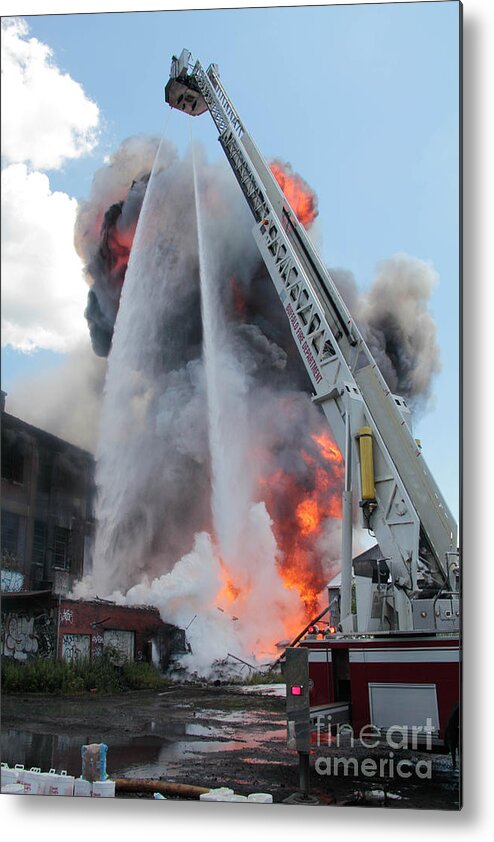 Buffalo Fire Department. Chandler St Metal Print featuring the photograph Explosion and Fire Ball by Jim Lepard