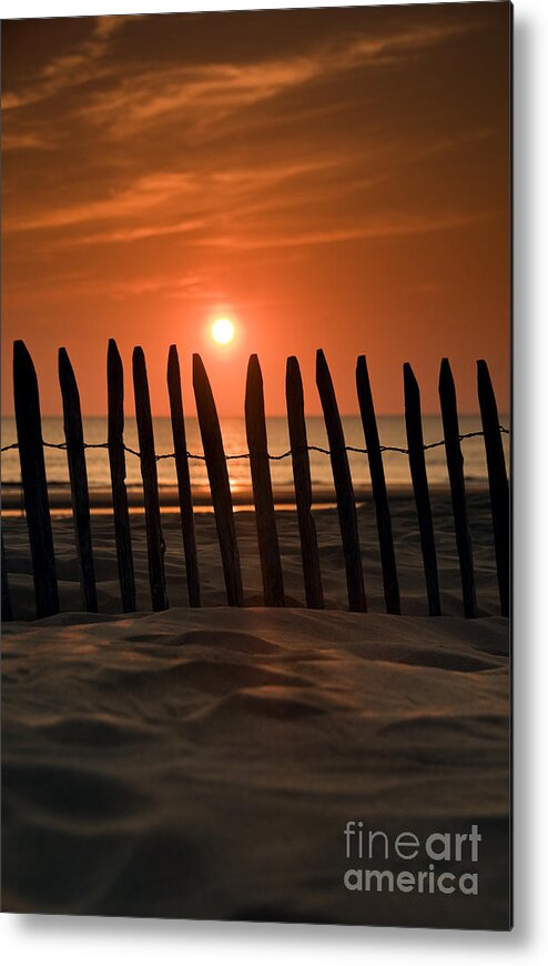 Beach Metal Print featuring the photograph Fence at Sunset by David Lichtneker