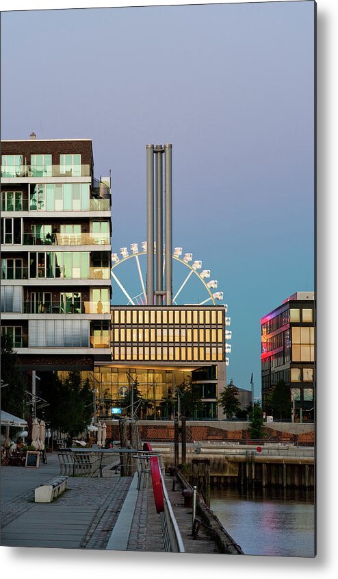 Built Structure Metal Print featuring the photograph Ferris Wheel And New Buildings by Thomas Winz