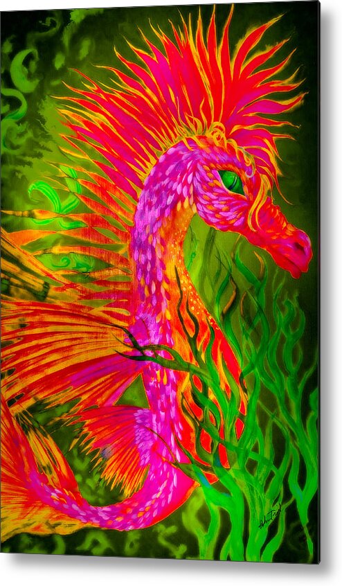 Seahorse Metal Print featuring the painting Fiery Sea Horse by Adria Trail