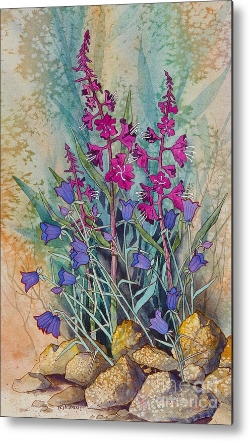 Fireweed And Bluebells Metal Print featuring the painting Fireweed and Bluebells by Teresa Ascone