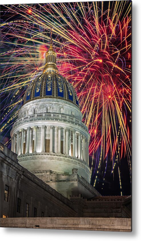 Fireworks Metal Print featuring the digital art Fireworks at WV Capitol by Mary Almond