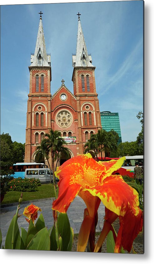 Architecture Metal Print featuring the photograph Flower And Notre-dame Cathedral by David Wall