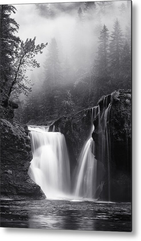 Monochrome Metal Print featuring the photograph Foggy Falls by Darren White