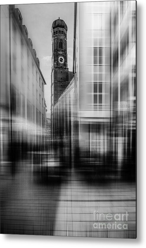 People Metal Print featuring the photograph Frauenkirche - Muenchen V - bw by Hannes Cmarits