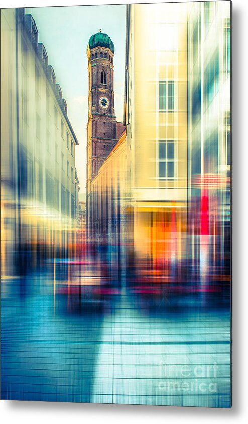 People Metal Print featuring the photograph Frauenkirche - Munich V - vintage by Hannes Cmarits
