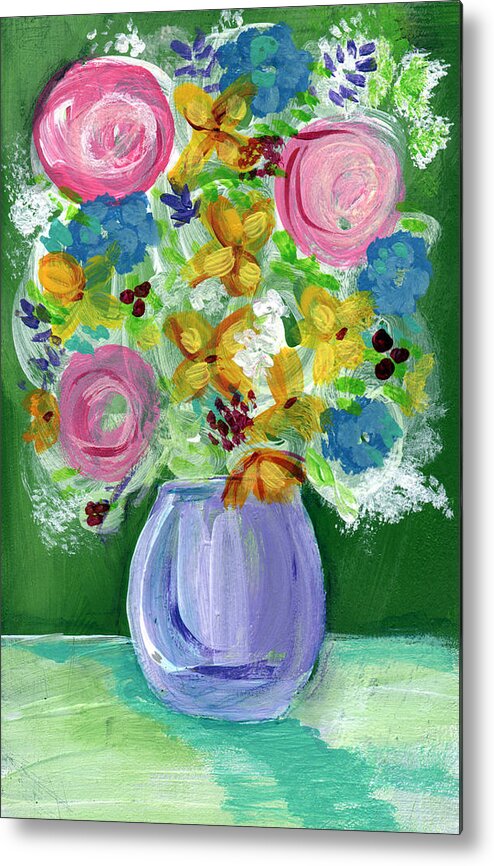Flowers Metal Print featuring the painting Fresh Flowers- Painting by Linda Woods