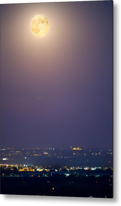 Supermoon Metal Print featuring the photograph Full Moon Over City Lights by James BO Insogna